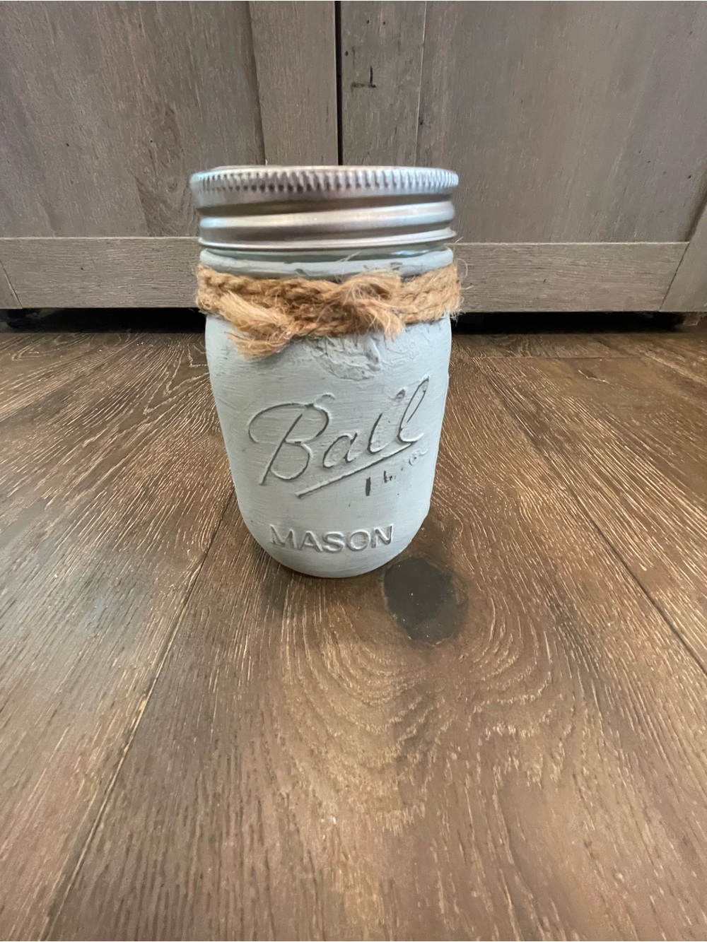 Ball Mason Light Gray Painted Mason Jar Vase with Twine Accent